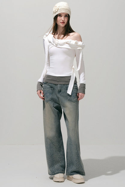 Rhinestone Wide-Leg Jeans