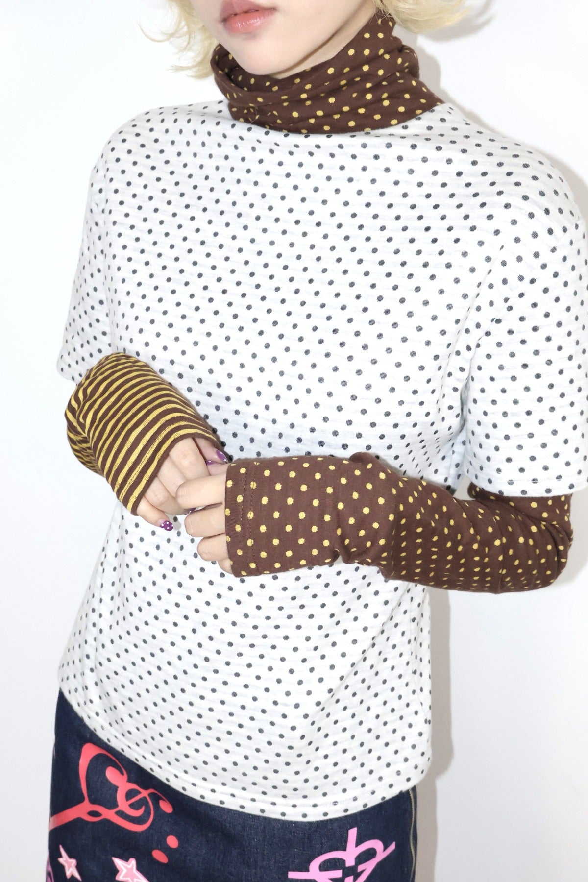 Polka Dot Striped Layered-Look T-Shirt