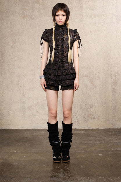 Leopard Print Stand Collar Blouse