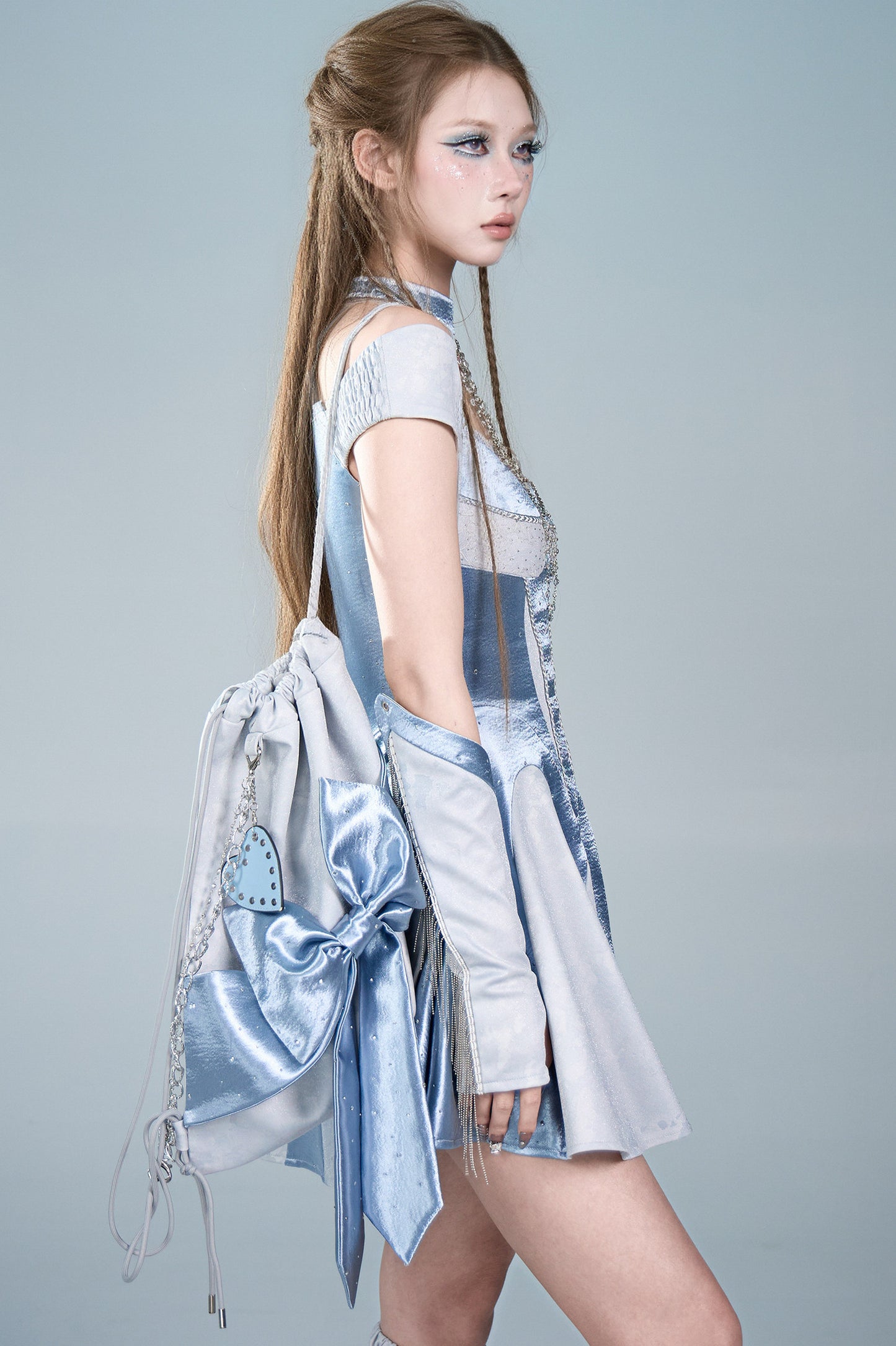 Y2K Futuristic Blue Large Bow Backpack Set-Up