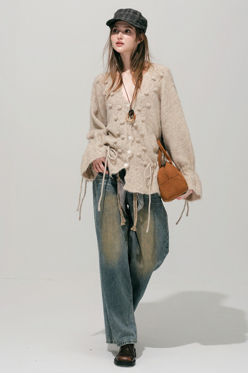 Loose Crochet V-Neck Cardigan