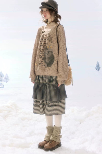 Plaid Letter Print Skirt