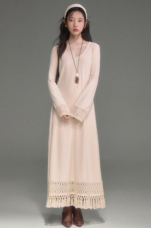 Tassel Knit Cape and Dress Set-Up