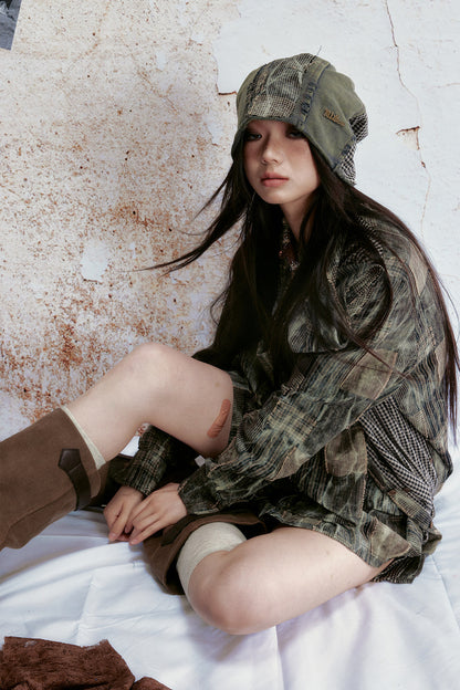 Blusa vintage effetto tie-dye a quadri