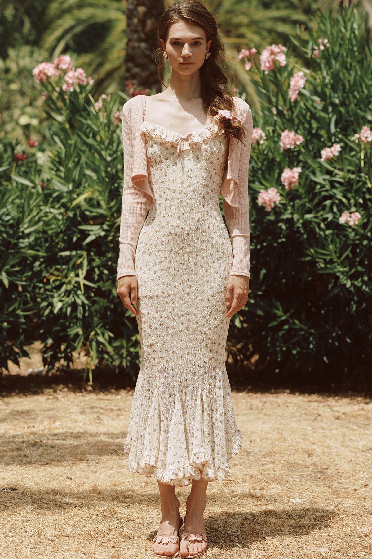 Hoch tailliertes florales Fischschwanz-Kleid-Set