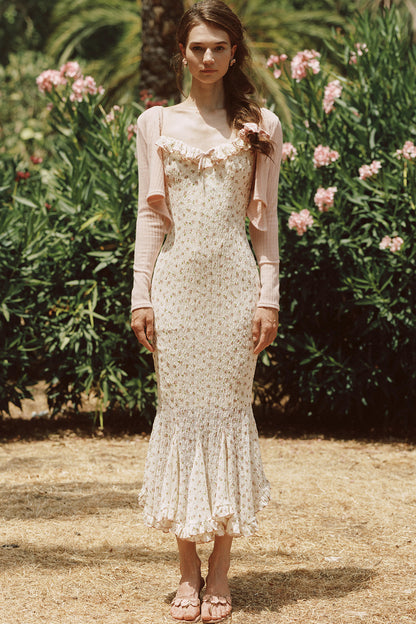 Hoch tailliertes florales Fischschwanz-Kleid-Set