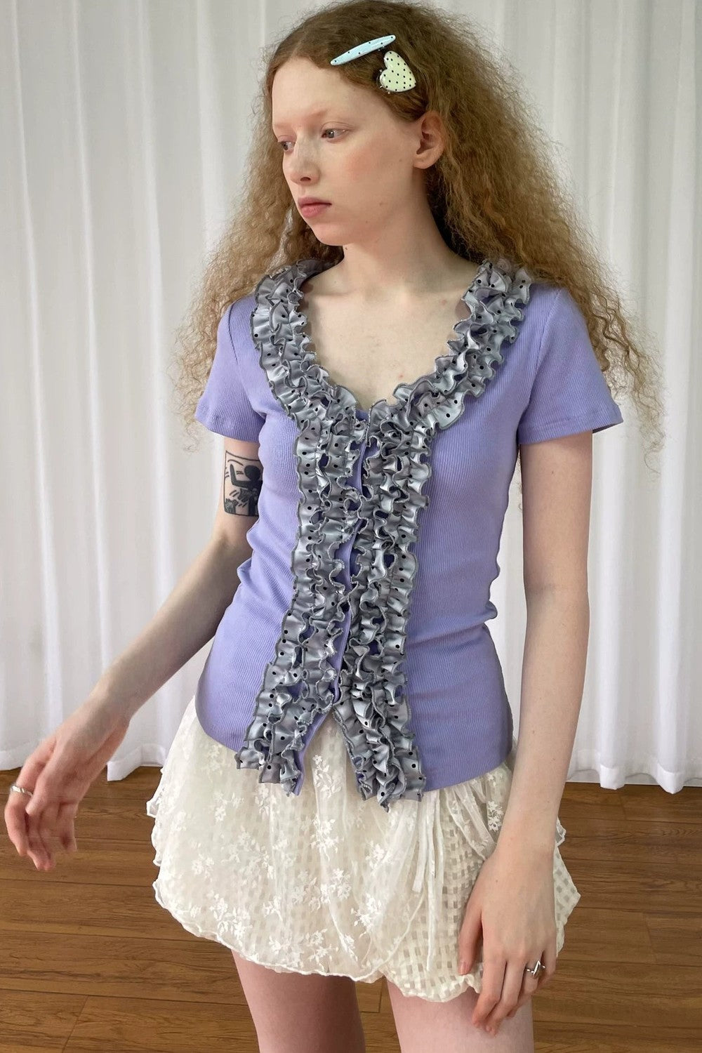 Purple Lace V-Neck Blouse