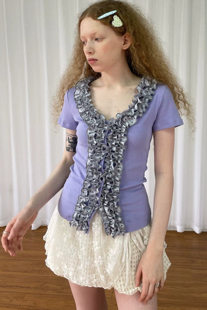 Purple Lace V-Neck Blouse