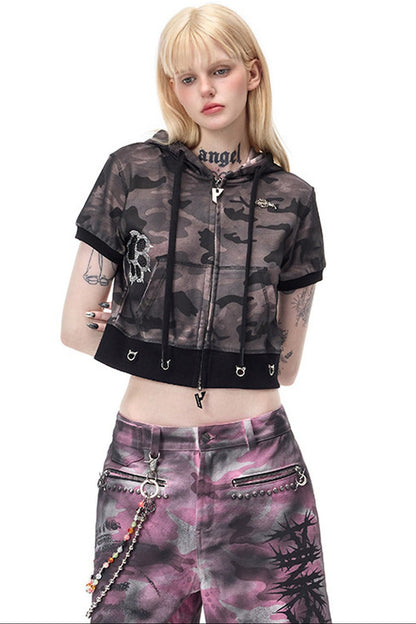 Cat Ear Rhinestone Hooded Cardigan