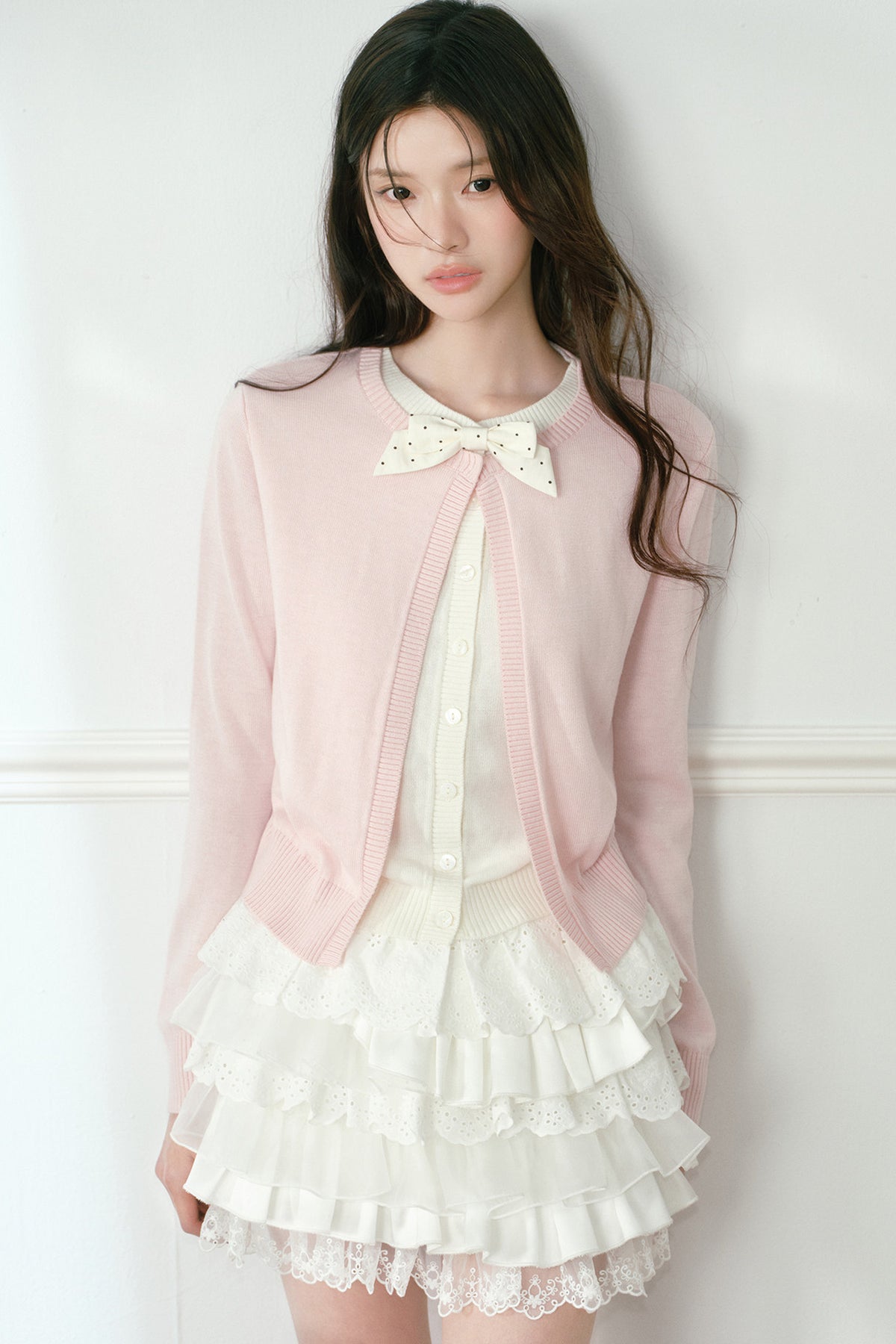 Polka Dot Bow Knit Cardigan