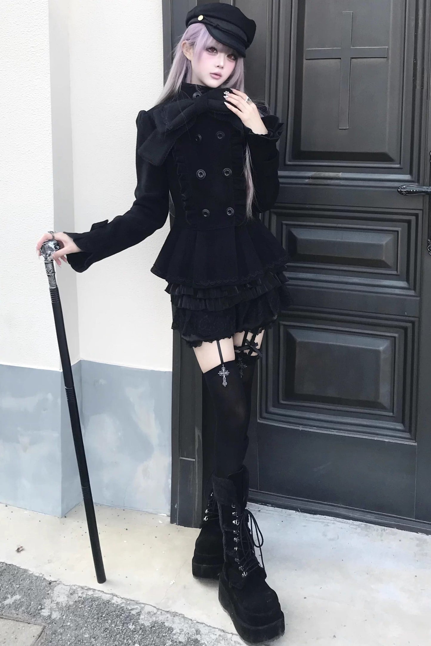 Detachable Bow Woolen Coat and Dress Set