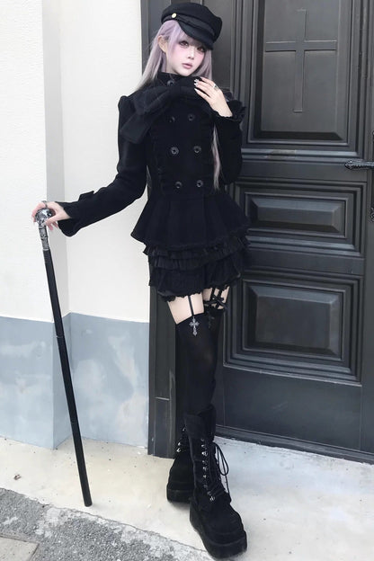 Detachable Bow Woolen Coat and Dress Set