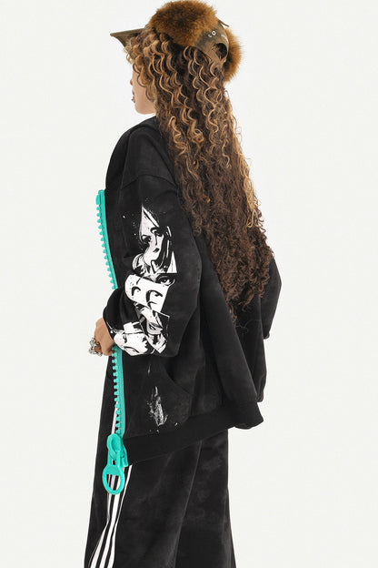 Loose Zip Hoodie Jacket and Sweatpants Set-Up