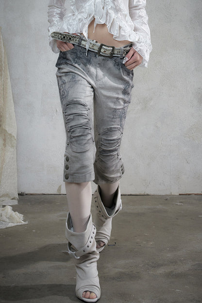 Vintage Distressed Lace Cropped Pants