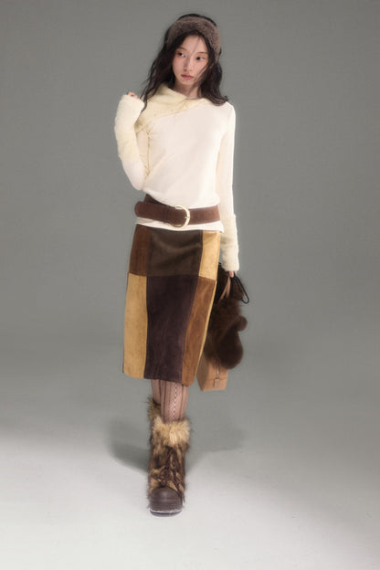 Slim Fit Plush Diagonal Lapel Knit Top