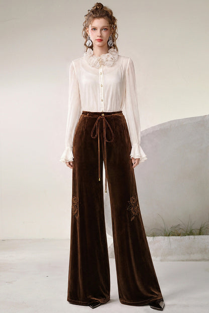 Beige Ruffle Collar Shirt