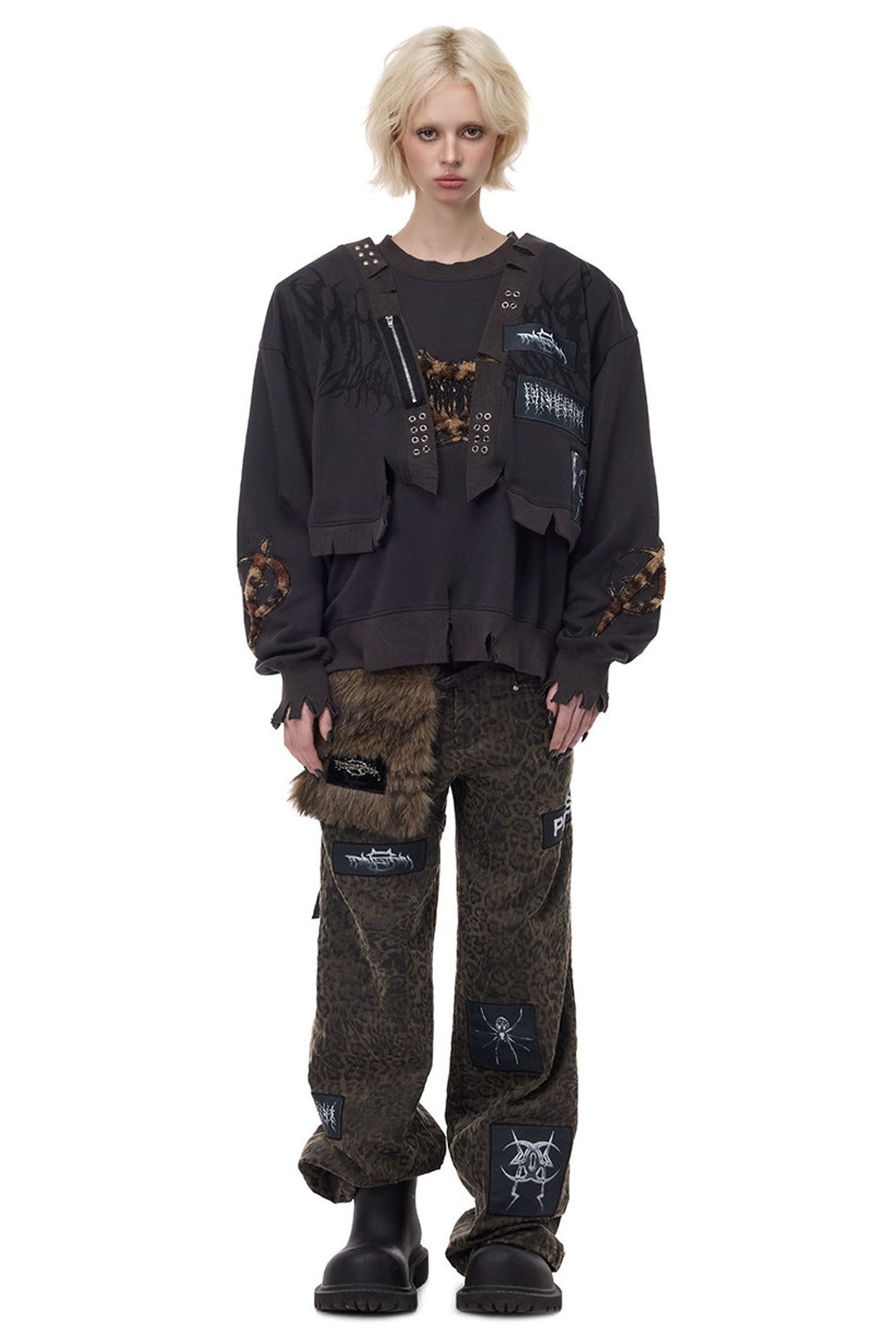 Leopard Print Rock Patch Pants