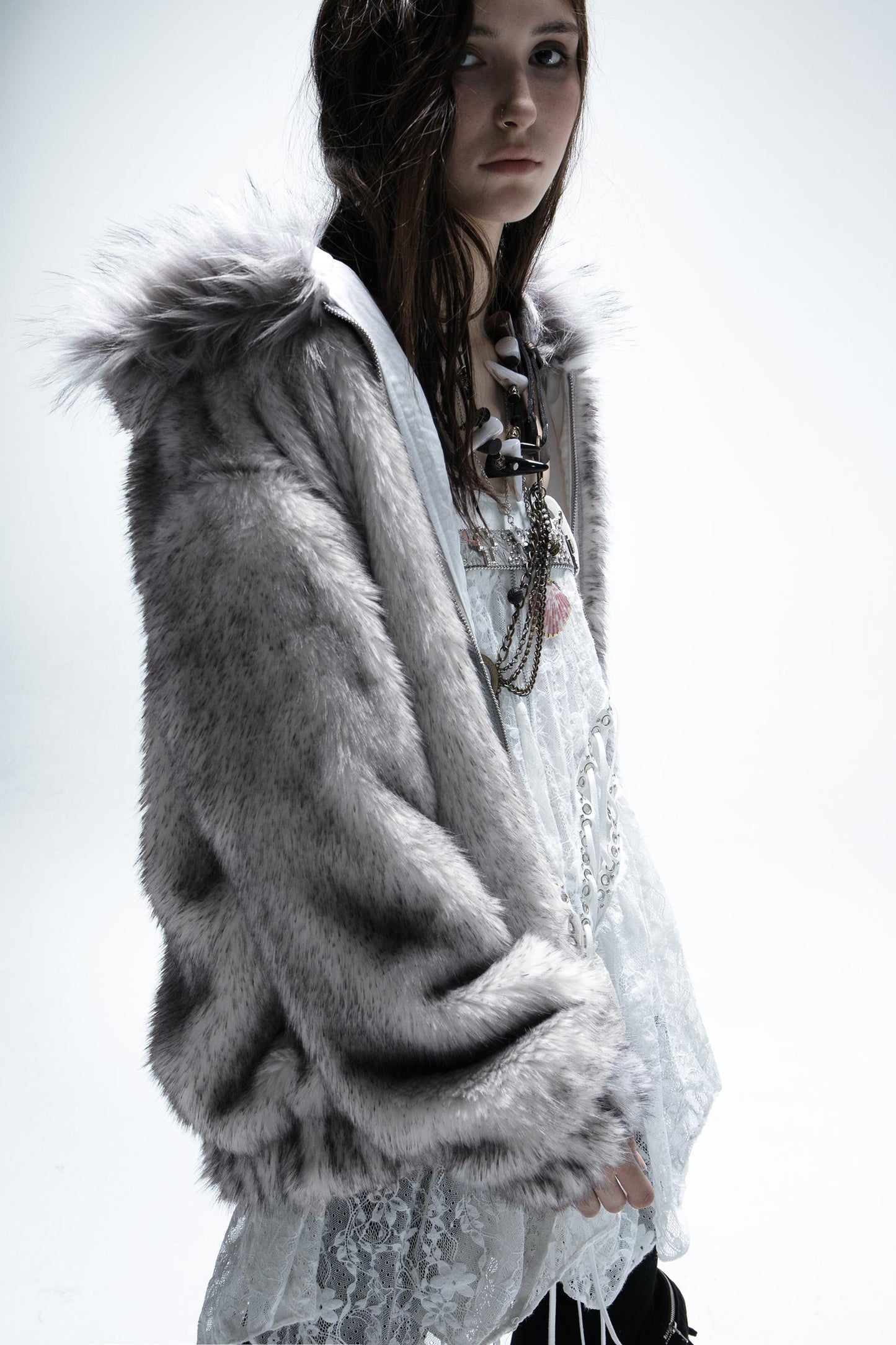 Reversible Hooded Faux Fur Coat