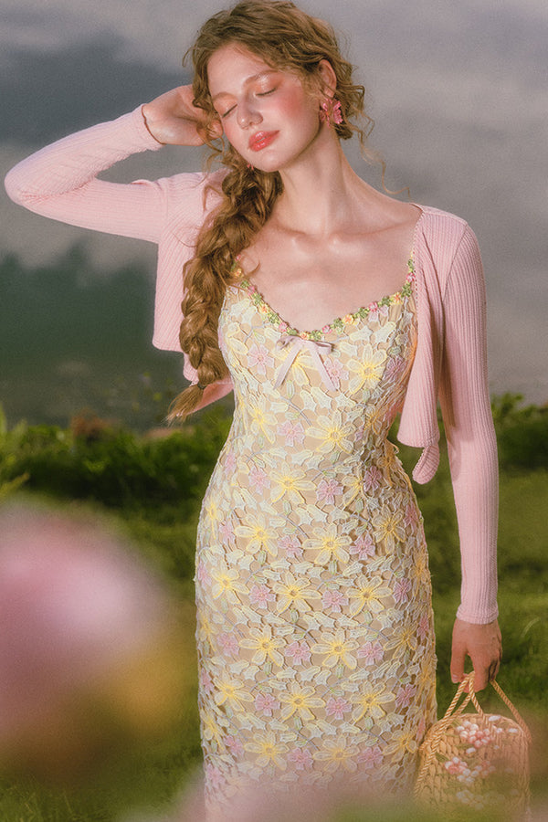 Rainbow Floral Corset Strap Long Dress Set-Up