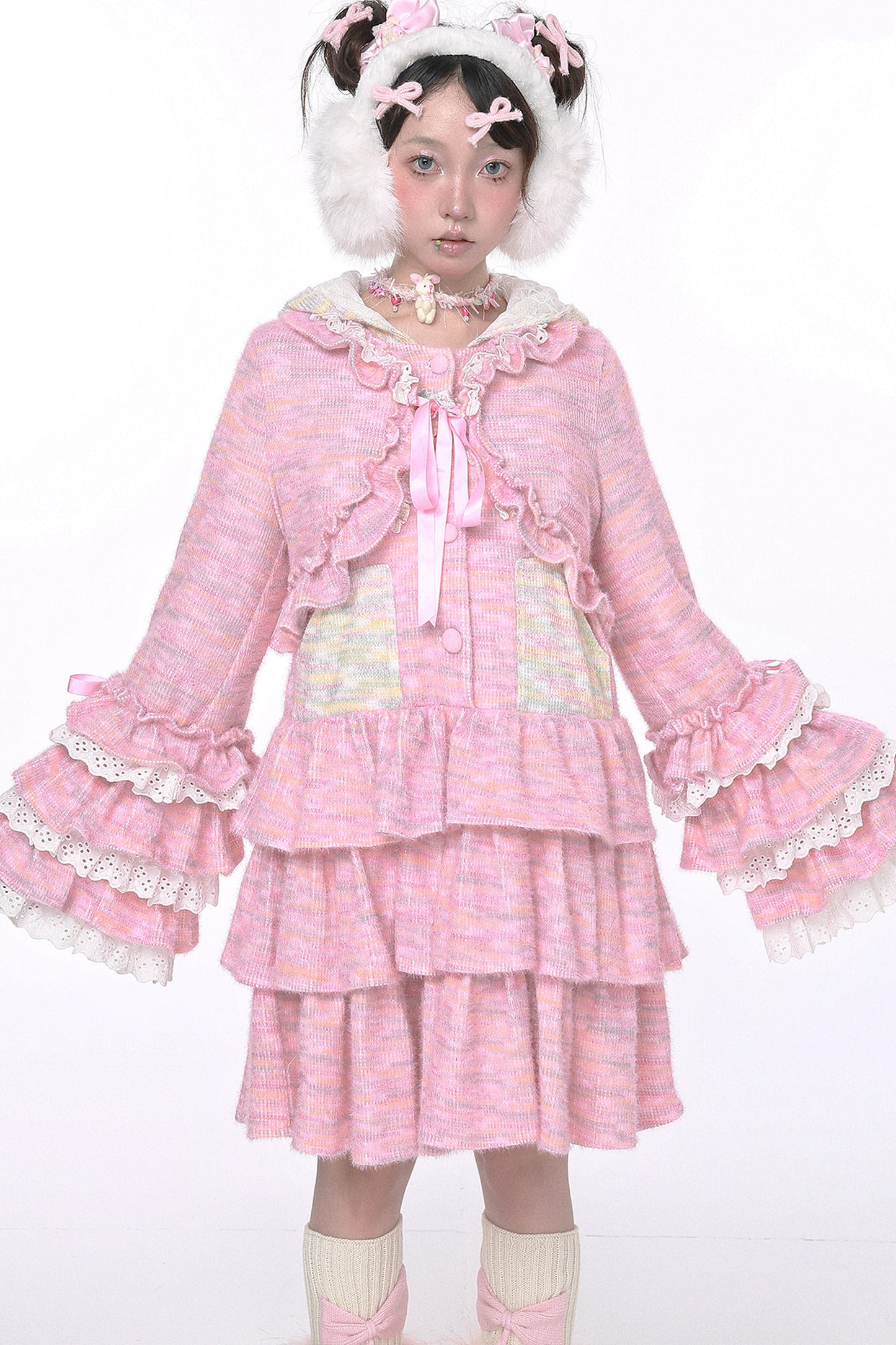 Pink Lolita Ruffle Knit Coat