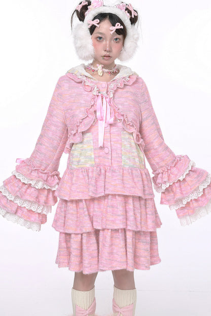 Pink Lolita Ruffle Knit Coat