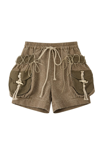 Short déchiré à cordon de serrage