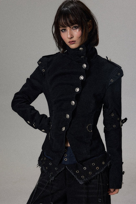 Pleated Stand Collar Jacket