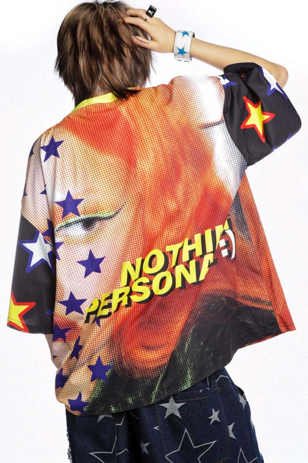 Quirky Printed Color-Blocked Collar Oversized Blouse