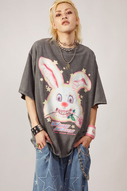 Loose Fit Punk Rock Rabbit Print T-Shirt