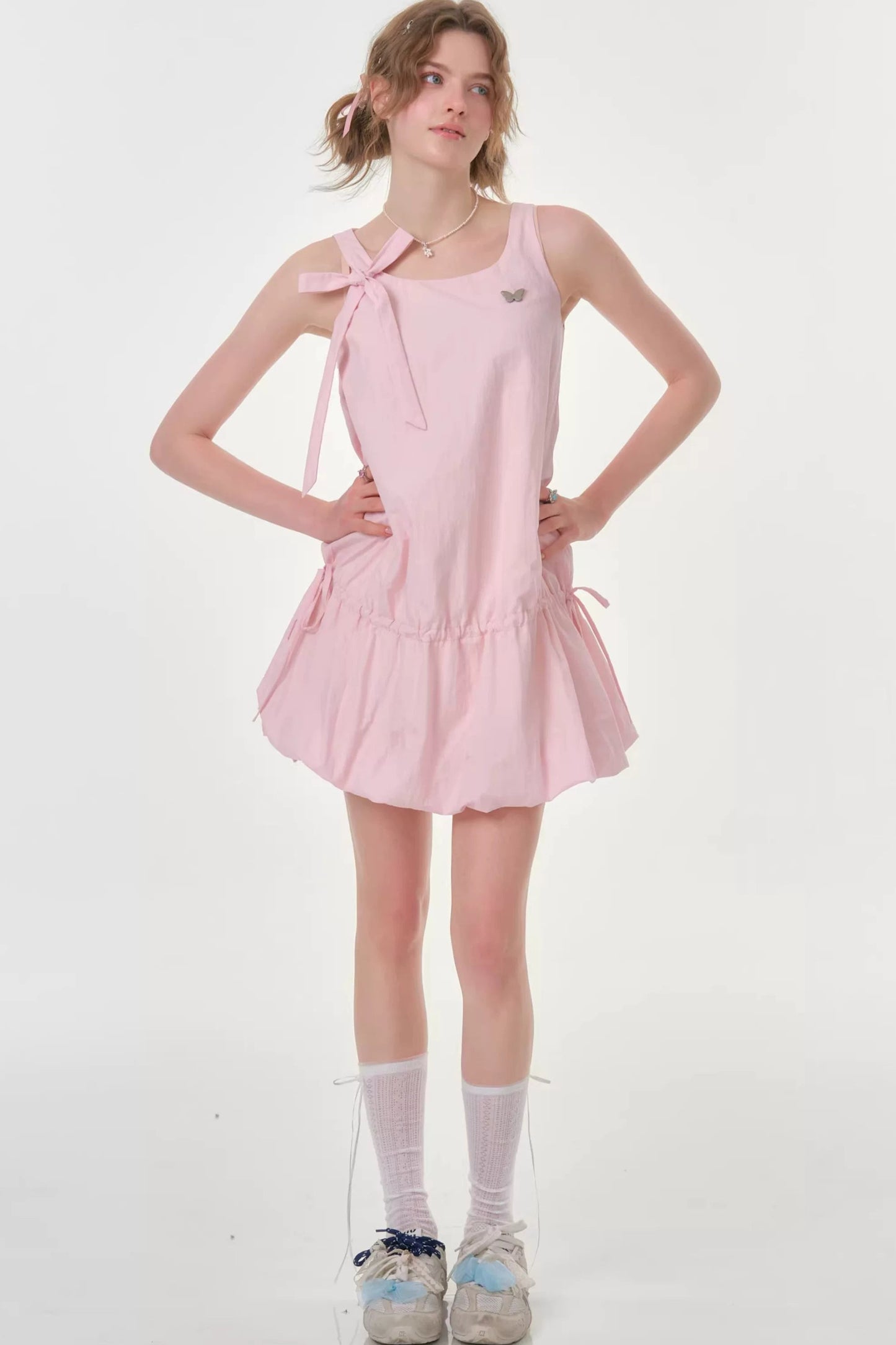 Peach Soda Lace-Up Camisole Dress