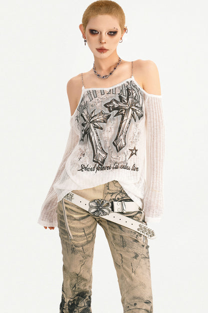 Retro Ink Print Flared Pants