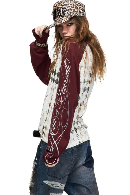 Checkerboard Raglan Long-Sleeve T-Shirt