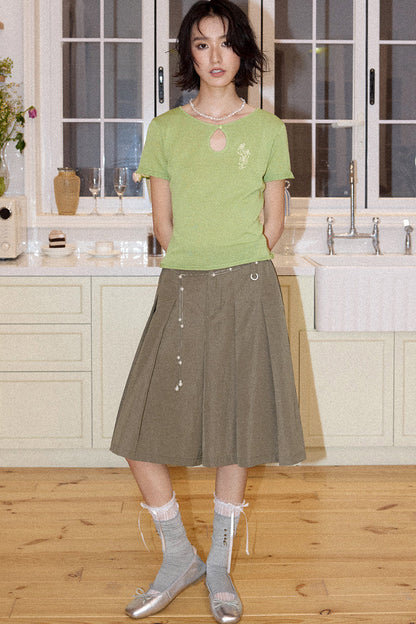 Mid-Length A-Line Pleated Skirt Pants