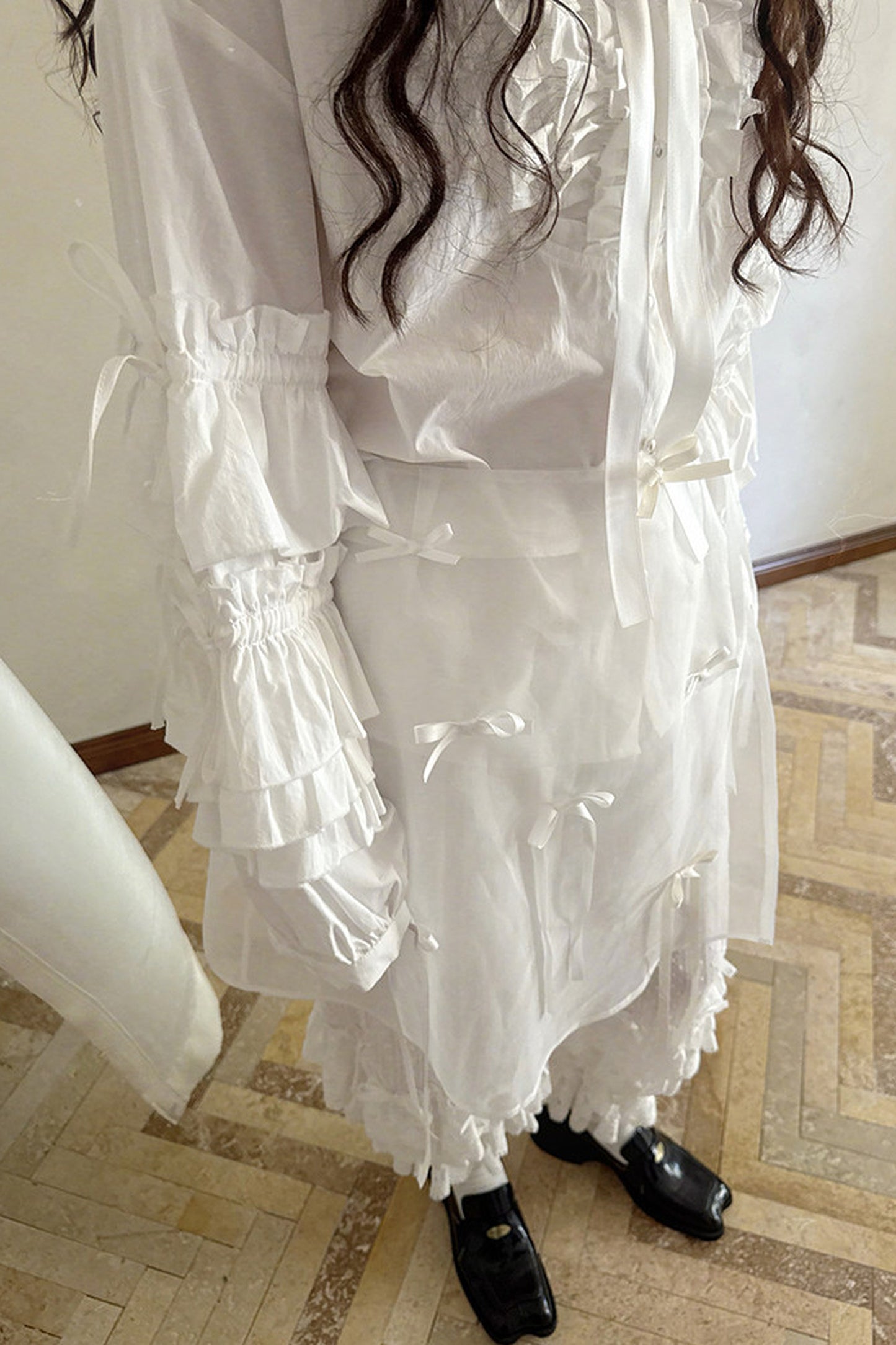Transparent Doll Print Bowknot Apron Skirt