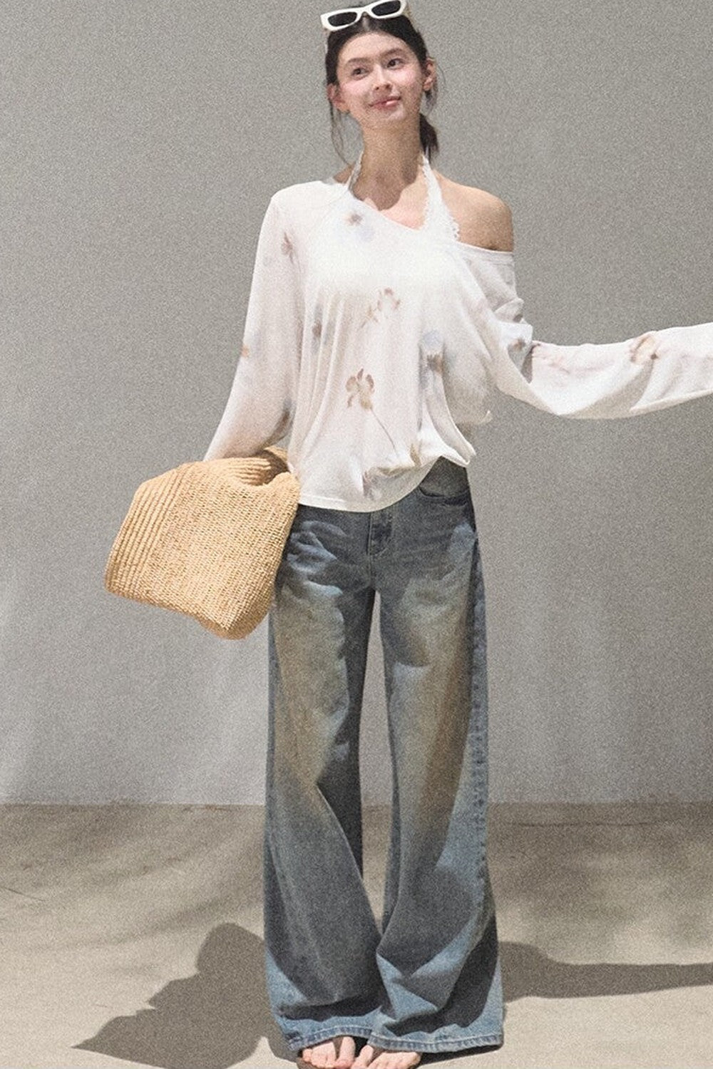 Vintage Hand-Painted Wide Leg Jeans Set