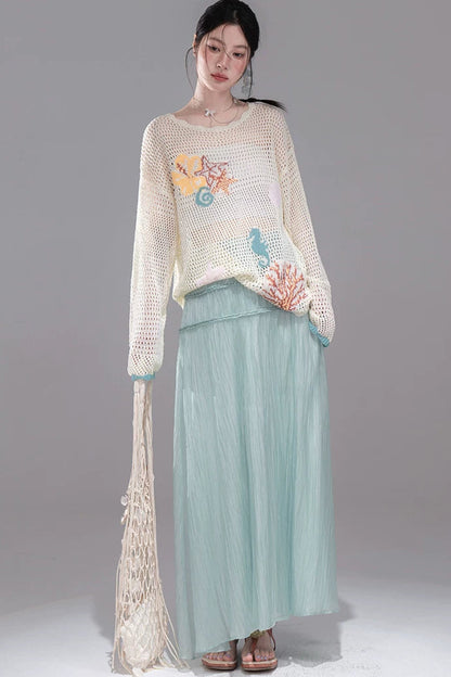 Color Clash Jacquard Knit Blouse