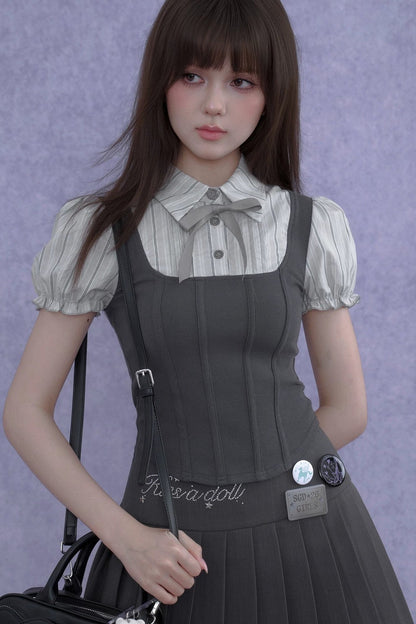 Faux Fishbone Puff Sleeve Top Set-Up