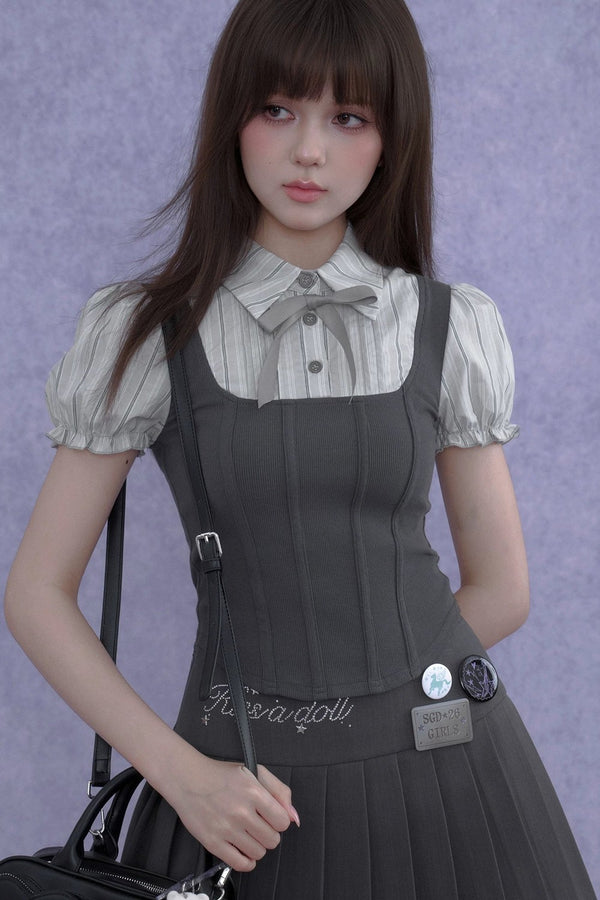 Faux Fishbone Puff Sleeve Top Set-Up