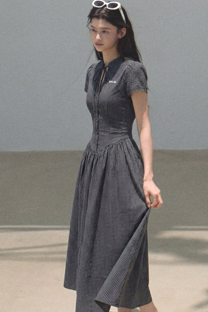 Plaid Waist-Tightening Dress