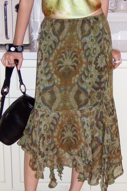 Palm Shadow Floral Chiffon Skirt