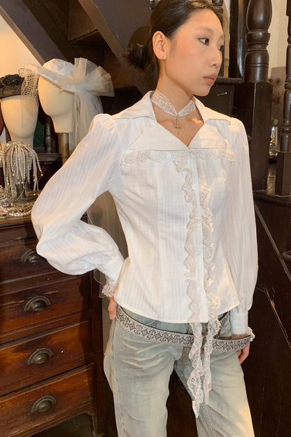 Lace Irregular Hem Long Sleeve Shirt