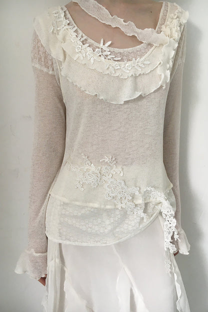 White Lace Knit Top