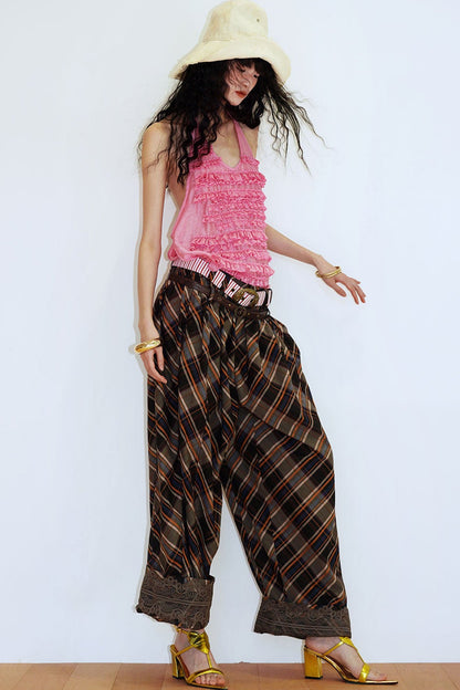 Retro Plaid Cotton Pants