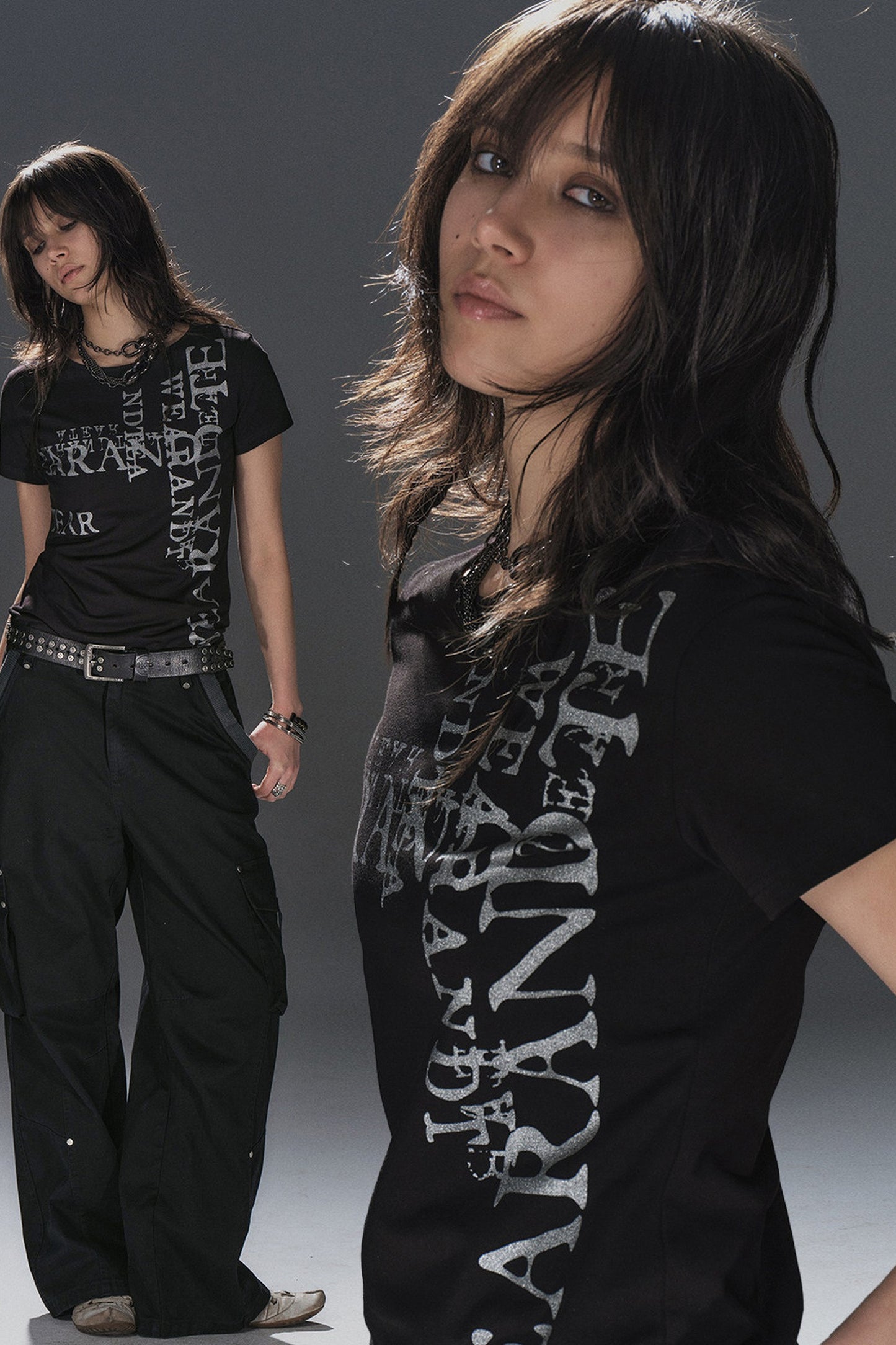 Silver Glitter Letter Print Short-Sleeve T-Shirt