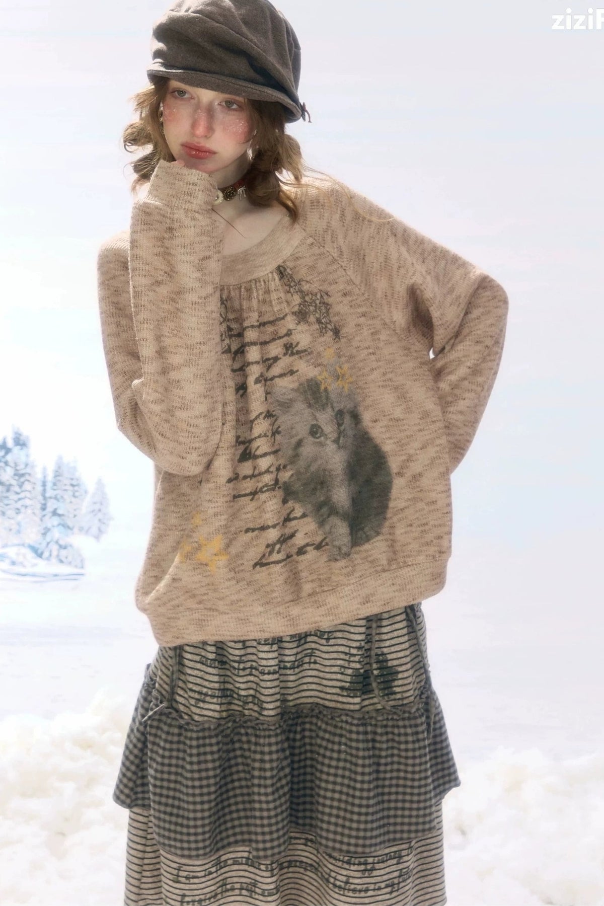Sweatshirt mit Distressed-Katzenprint