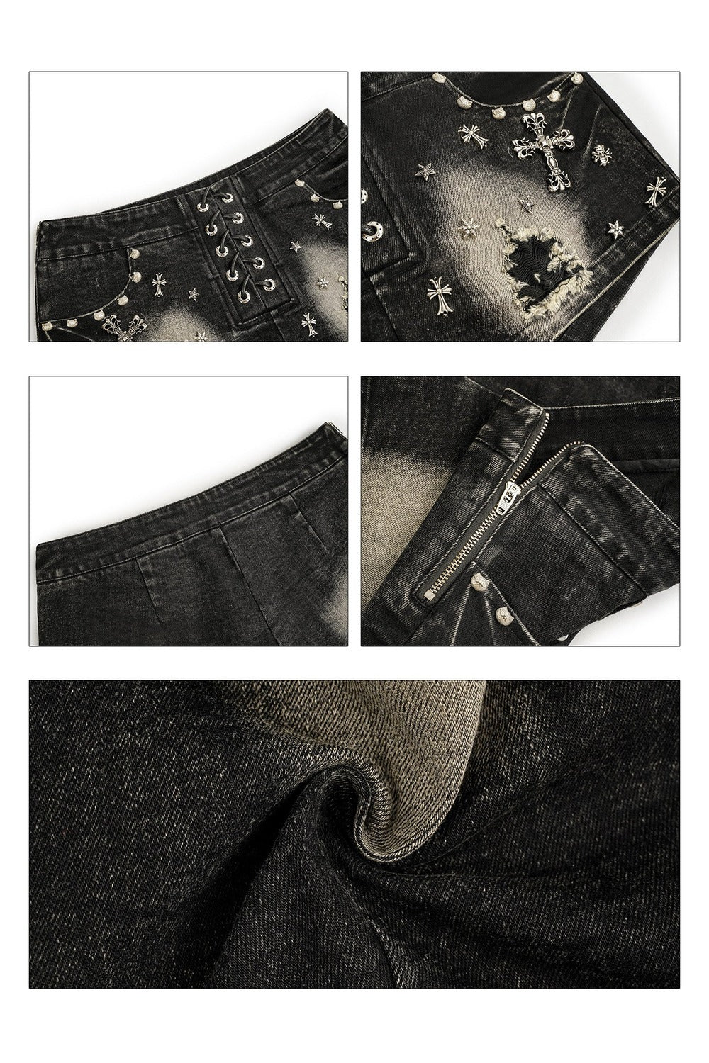Punk Nieten-Jeansshorts