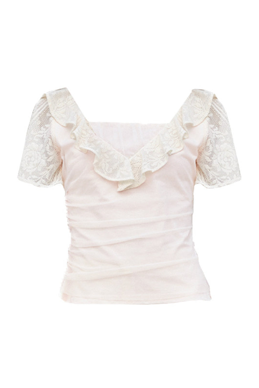 Pink Sheer V-Neck Ruffle Floral Blouse