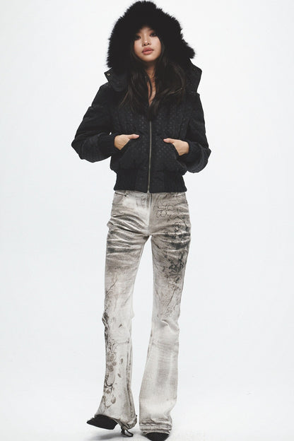 Short Fur Hooded Down Jacket