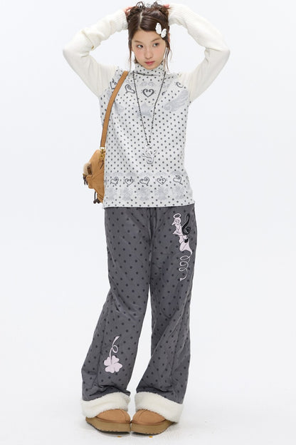 High-Neck Polka Dot Jacquard Sweater