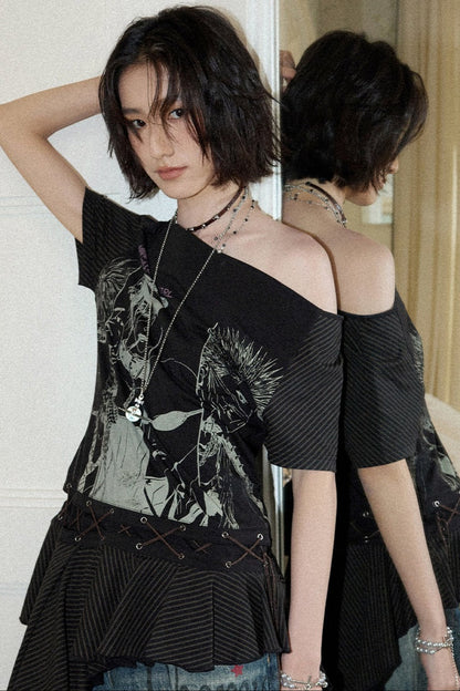 Irregular Shoulder Ruffled Top